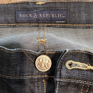Rock & Republic Blue Straight Leg Jeans with Intricate Stitching